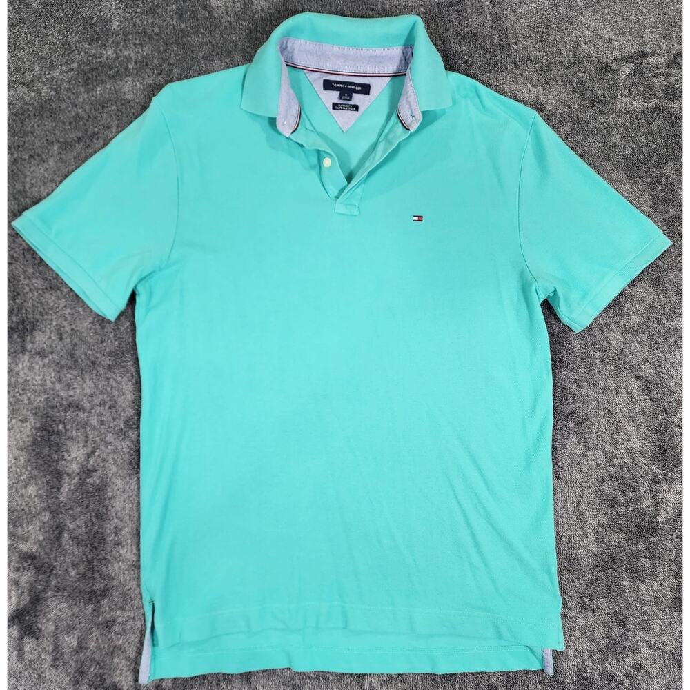 Tommy Hilfiger Polo Mens M Green Classic Fit Embroidered Logo Short Sleeve